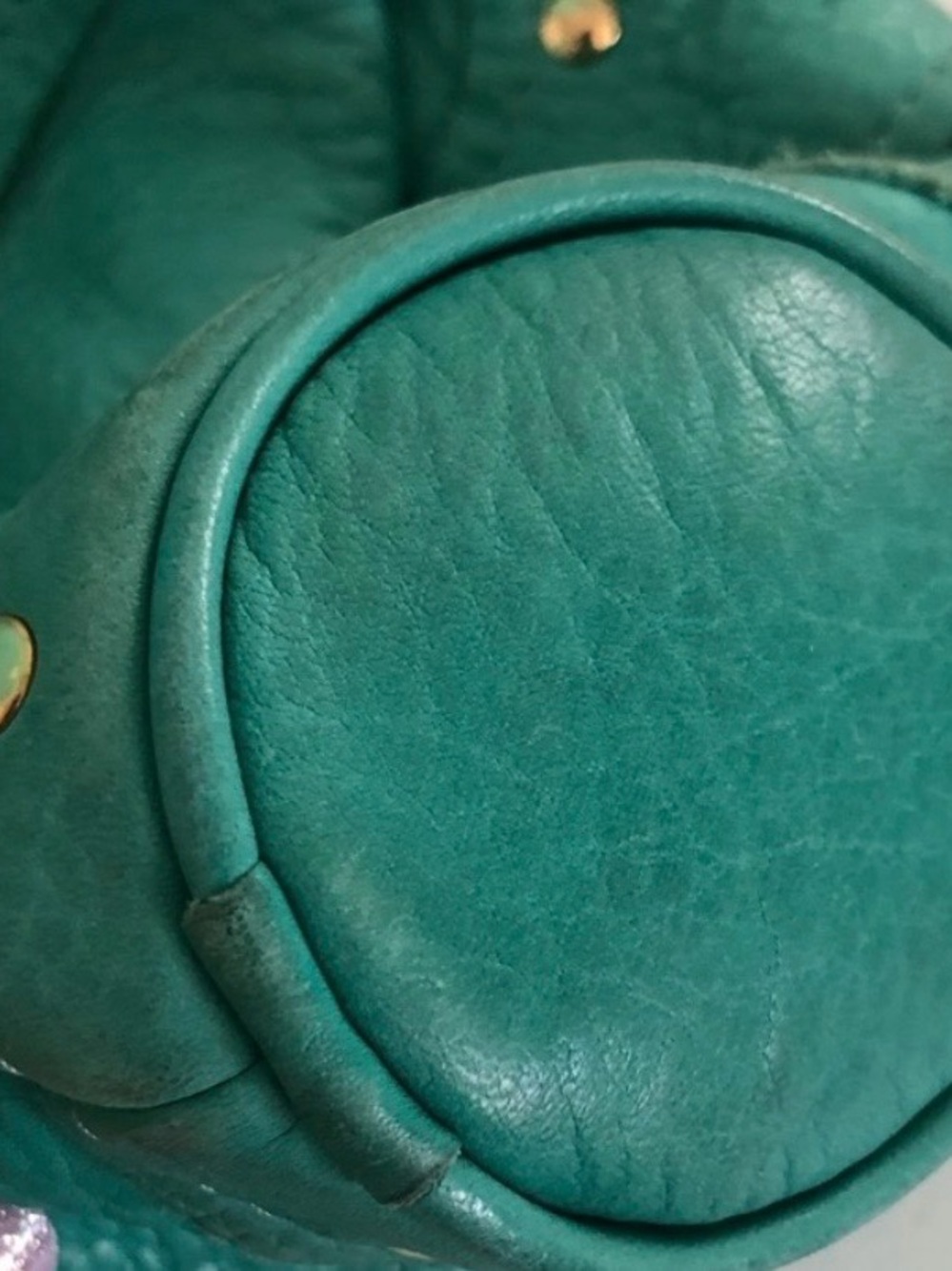 BULGA Teal leather boho Bag with Gold Eyelets - Picture 7 of 8